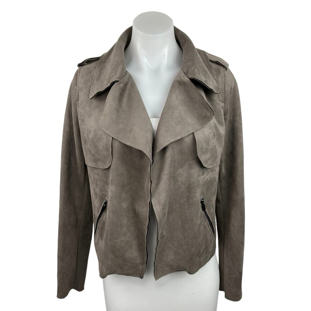 KUT from the Kloth Brown Faux Vegan Leather Suede Open Front Moto Jacket Size XS